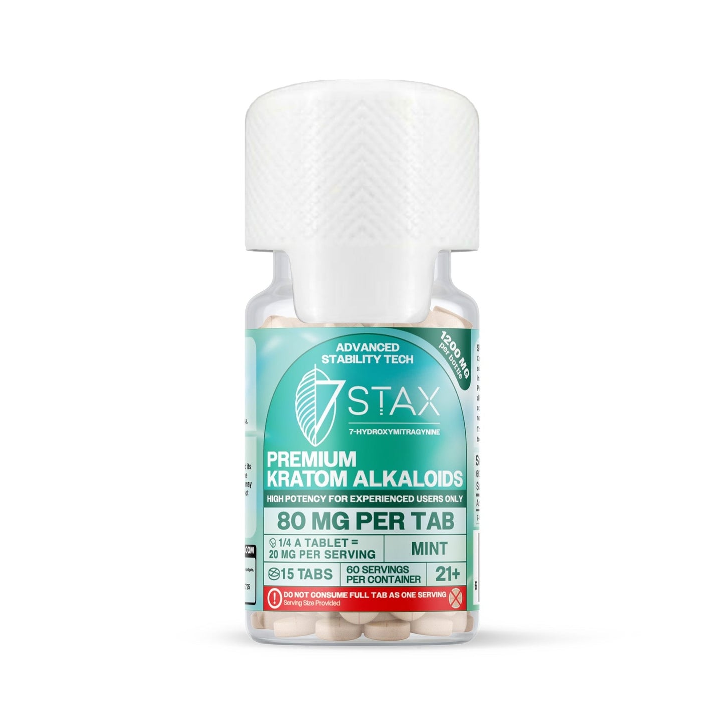 7Stax Premium Advances Kratom Alkaloid 1200mg 7 hydroxymitragynine tablets - 15 Count - Mint Flavor
