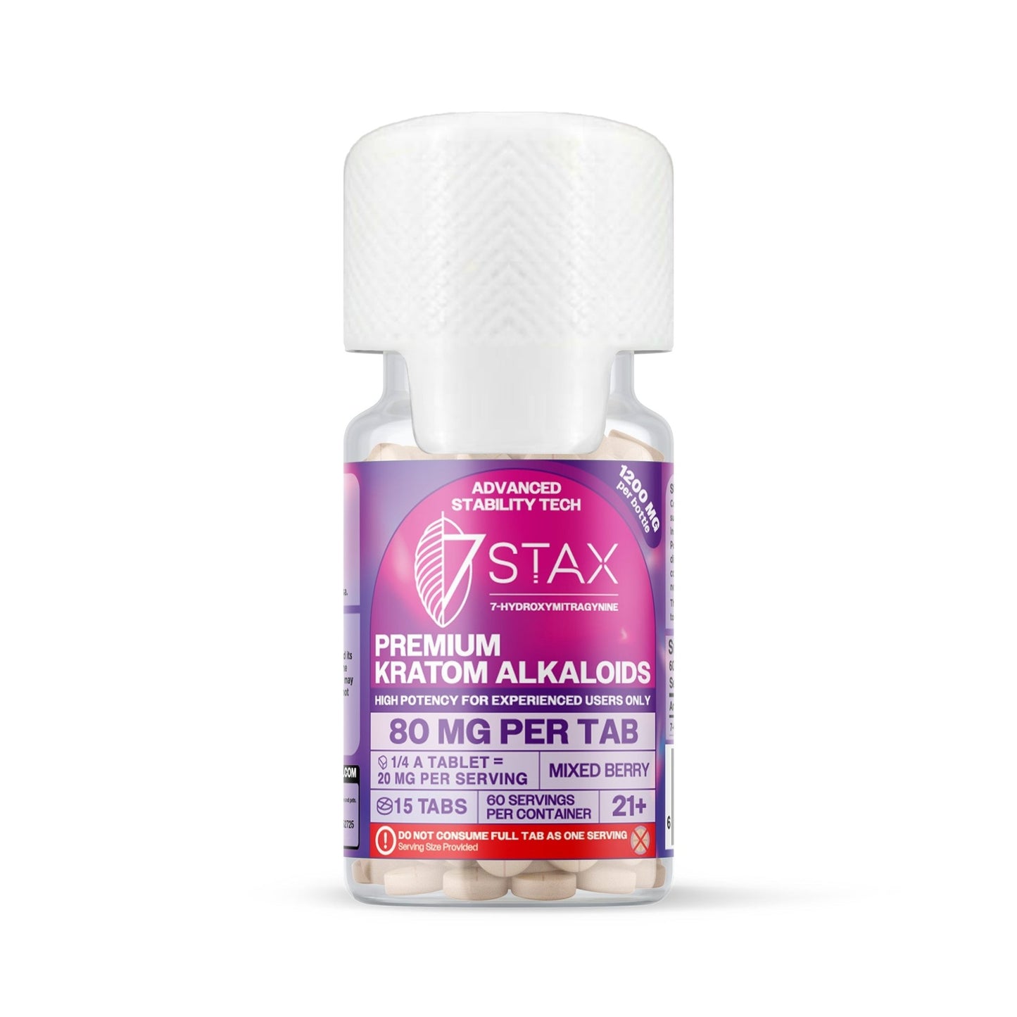 7Stax Premium Advances Kratom Alkaloid 1200mg 7 hydroxymitragynine tablets - 15 Count - Mixed Berry Flavor