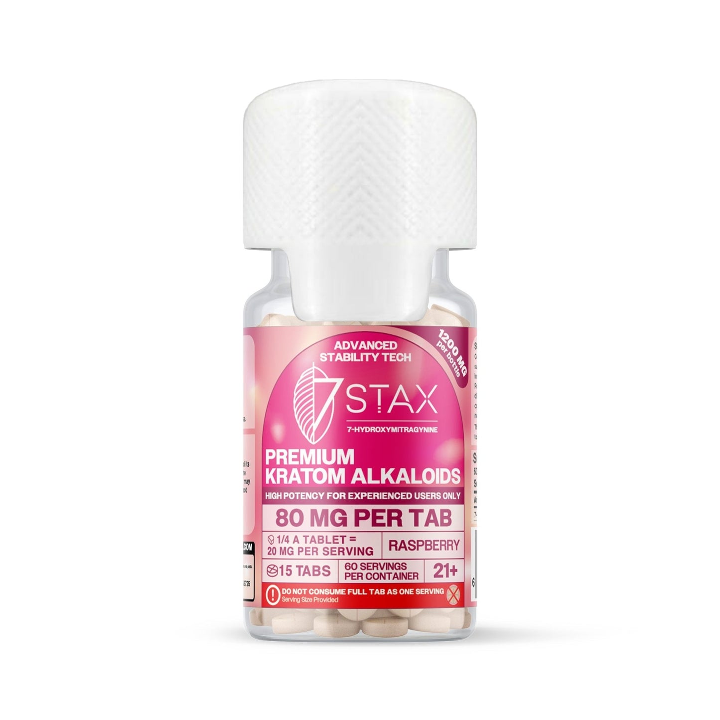 7Stax Premium Advances Kratom Alkaloid 1200mg 7 hydroxymitragynine tablets - 15 Count - Raspberry Flavor
