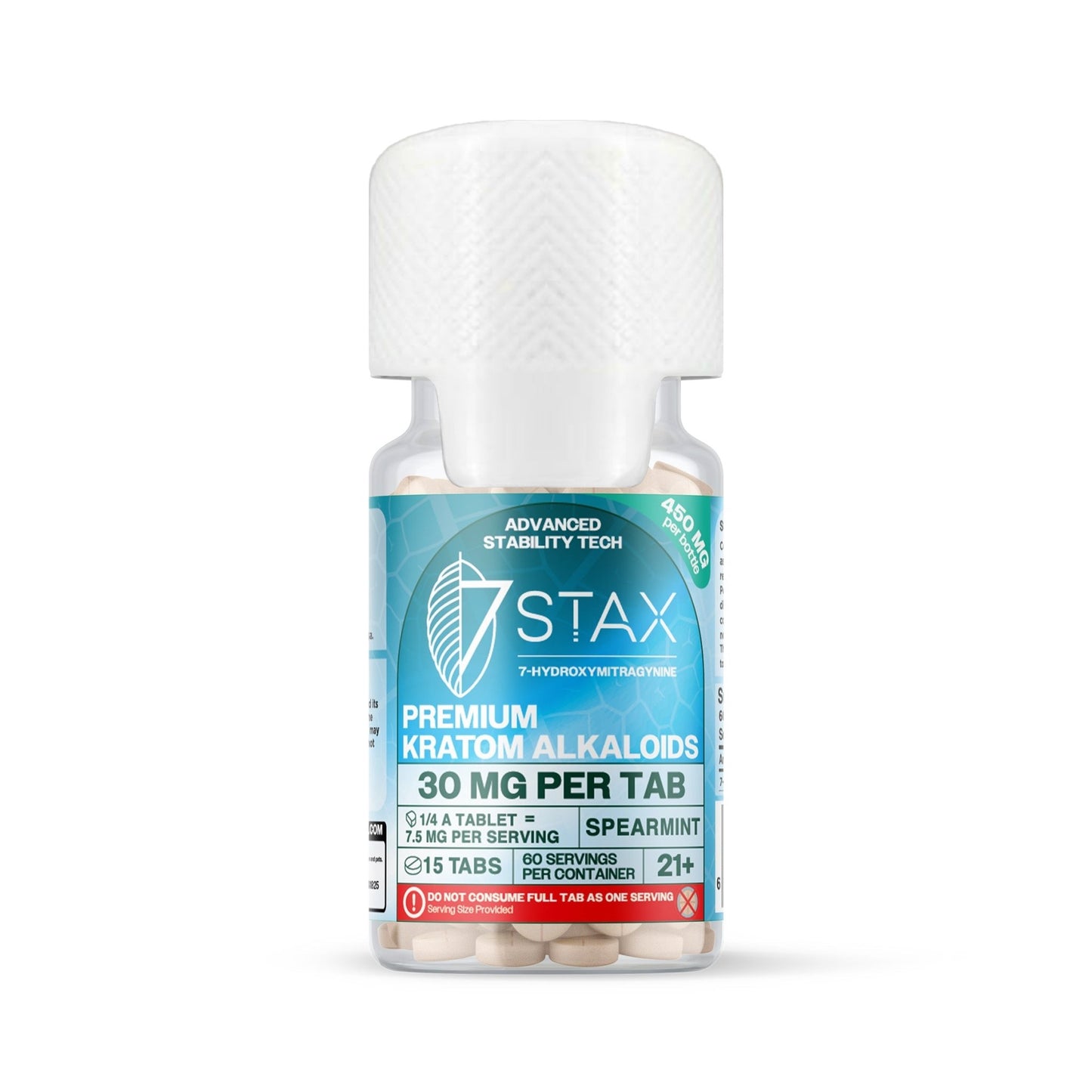 7Stax Premium Advances Kratom Alkaloid 450mg 7 hydroxymitragynine tablets - 15 Count - Spearmint Flavor