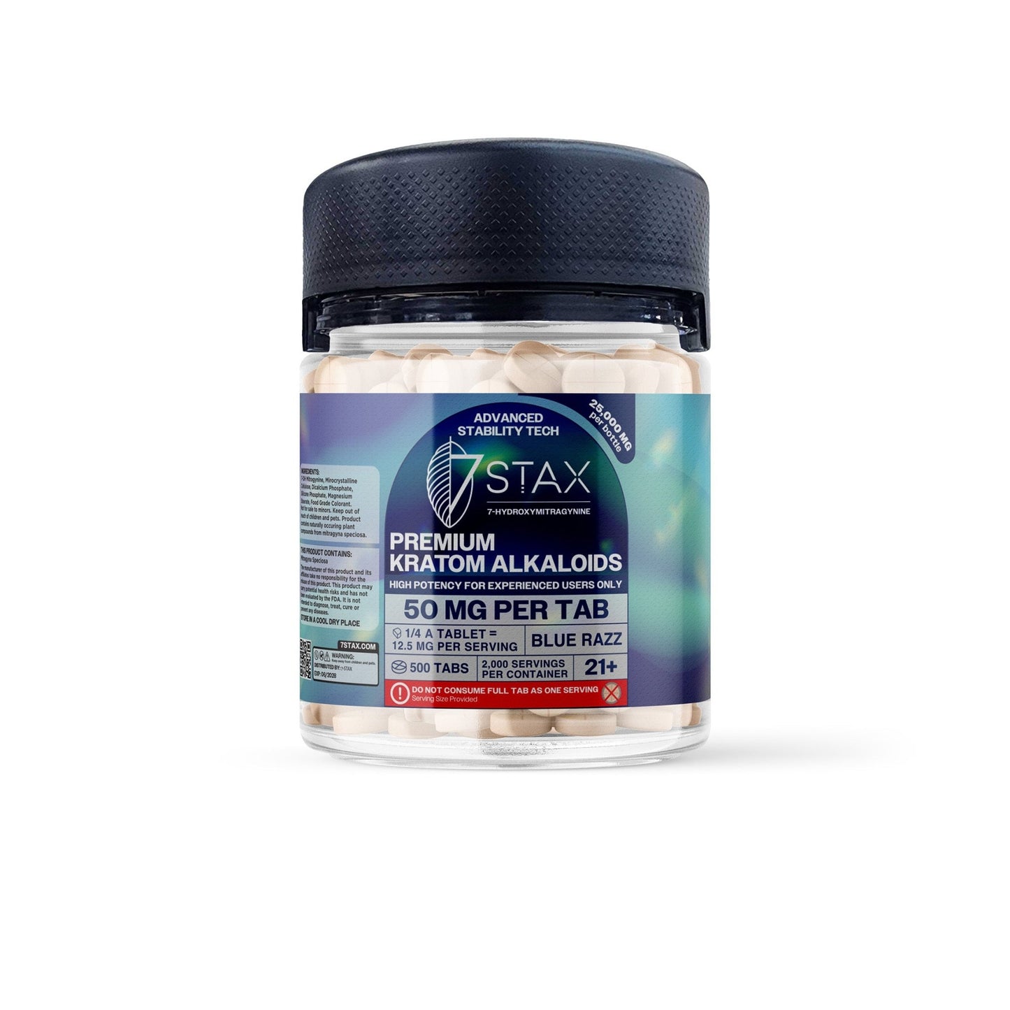 Premium 7 - OH Kratom Alkaloid Tablets (25000mg - 500 Count) - Blue Razz - 7Stax