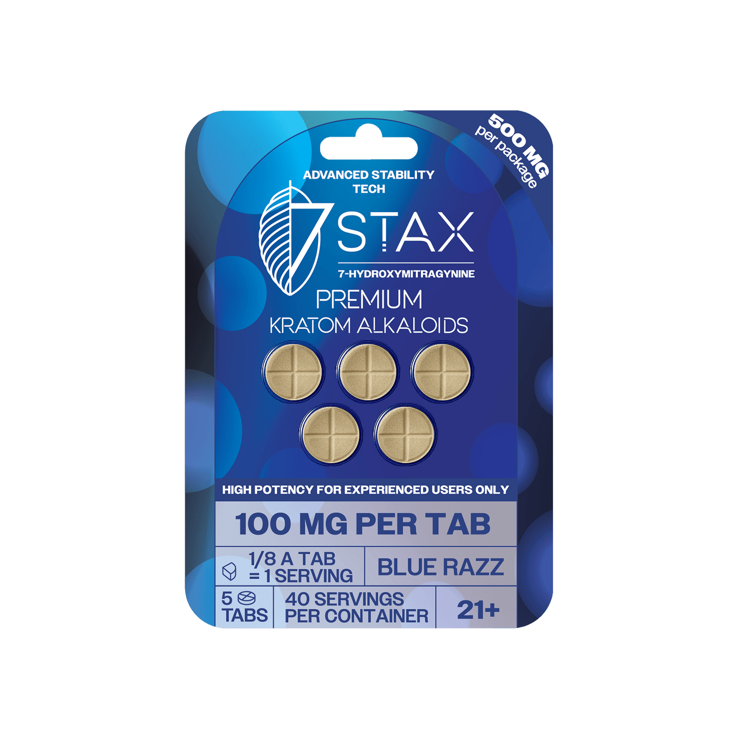 Premium 7 - OH Kratom Alkaloid Tablets (500mg - 5 Count) - Blue Razz - 7Stax