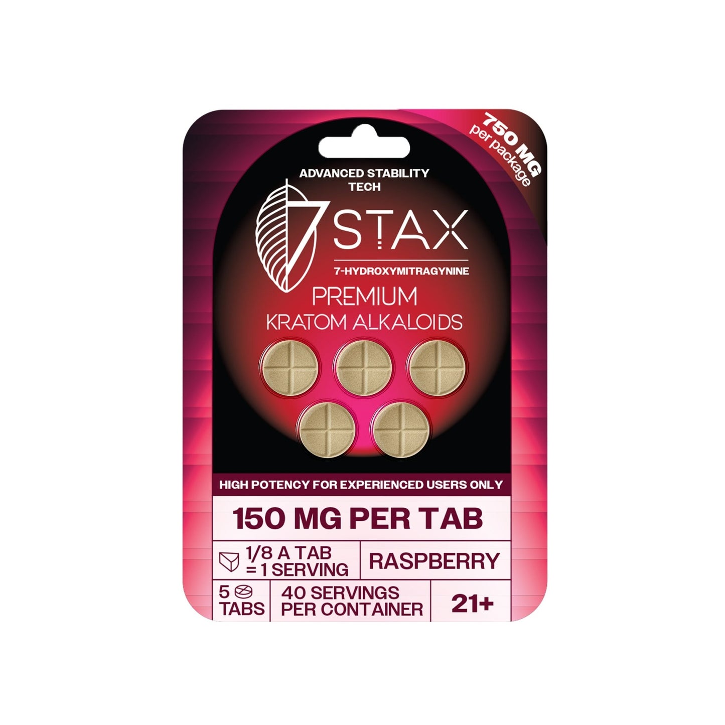 Premium 7 - OH Kratom Alkaloid Tablets (750mg - 5 Count) - Raspberry - 7Stax