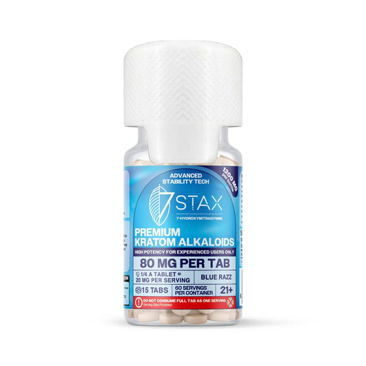 7Stax Premium Advances Kratom Alkaloid 1200mg 7 hydroxymitragynine tablets - 15 Count - Blue Razz Flavor