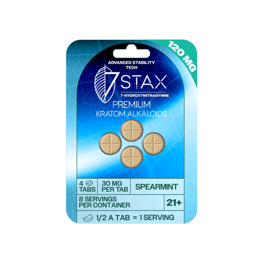 7Stax Premium Advances Kratom Alkaloid 120mg 7 hydroxymitragynine tablets - 4 Count - Spearmint Flavor