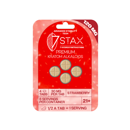 7Stax Premium Advances Kratom Alkaloid 120mg 7 hydroxymitragynine tablets - 4 Count - Strawberry Flavor