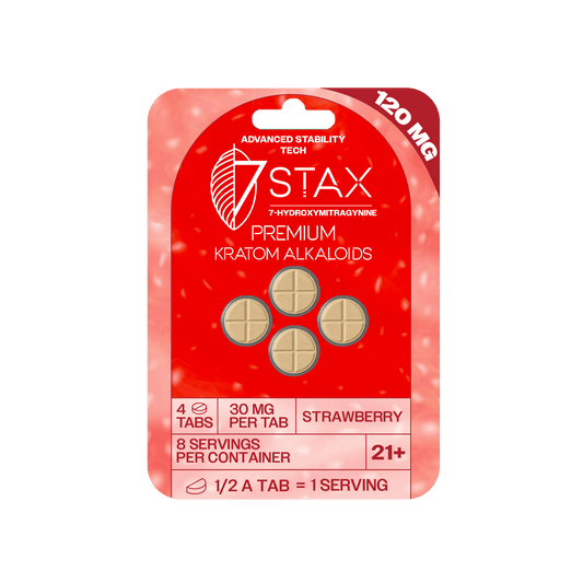 7Stax Premium Advances Kratom Alkaloid 120mg 7 hydroxymitragynine tablets - 4 Count - Strawberry Flavor