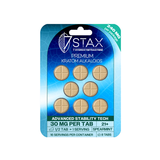 7Stax Premium Advances Kratom Alkaloid 240mg 7 hydroxymitragynine tablets - 8 Count - Spearmint Flavor