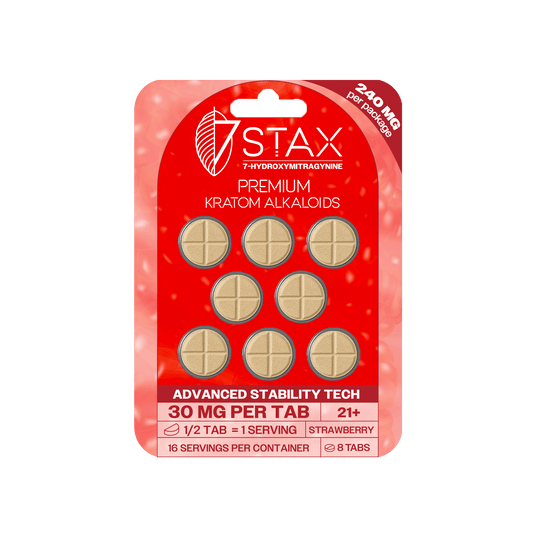 7Stax Premium Advances Kratom Alkaloid 240mg 7 hydroxymitragynine tablets - 8 Count - Strawberry Flavor