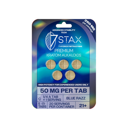 7Stax Premium Advances Kratom Alkaloid 250mg 7 hydroxymitragynine tablets - 5 Count - Blue Razz Flavor