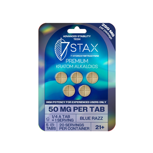 7Stax Premium Advances Kratom Alkaloid 250mg 7 hydroxymitragynine tablets - 5 Count - Blue Razz Flavor