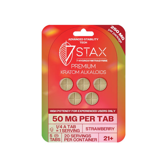 7Stax Premium Advances Kratom Alkaloid 250mg 7 hydroxymitragynine tablets - 5 Count - Strawberry Flavor