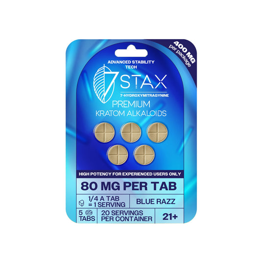 7Stax Premium Advances Kratom Alkaloid 400mg 7 hydroxymitragynine tablets - 5 Count - Blue Razz Flavor