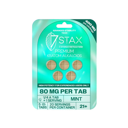7Stax Premium Advances Kratom Alkaloid 400mg 7 hydroxymitragynine tablets - 5 Count - Mint Flavor