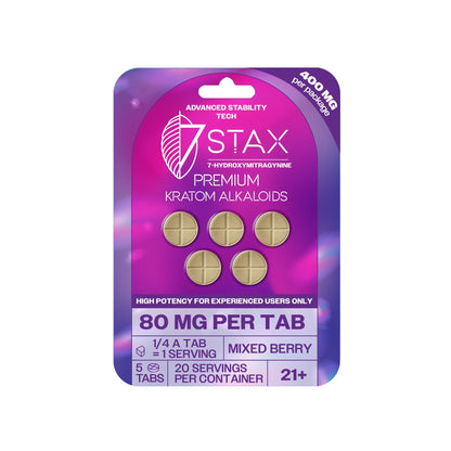 7Stax Premium Advances Kratom Alkaloid 400mg 7 hydroxymitragynine tablets - 5 Count -Mixed Berry Flavor