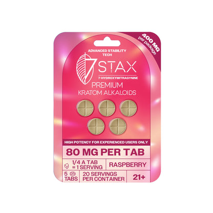 7Stax Premium Advances Kratom Alkaloid 400mg 7 hydroxymitragynine tablets - 5 Count - Raspberry Flavor