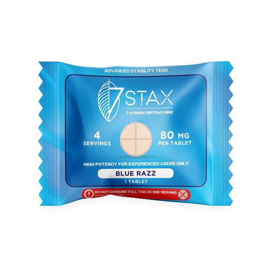 7Stax Premium Advances Kratom Alkaloid 80mg 7 hydroxymitragynine tablets - 1 Count - Blue Razz Flavor