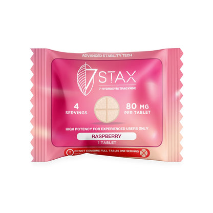 7Stax Premium Advances Kratom Alkaloid 80mg 7 hydroxymitragynine tablets - 1 Count - Raspberry Flavor