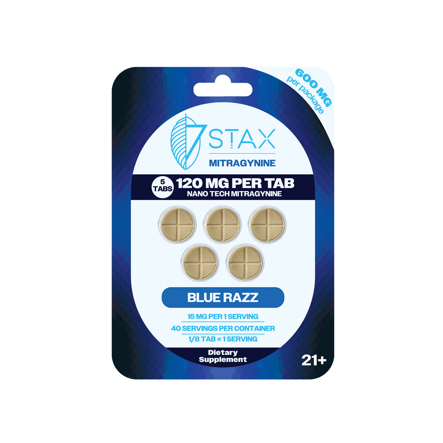 Nano Tech Mitragynine Tablets (600mg - 5 Count) - Blue Razz - 7Stax