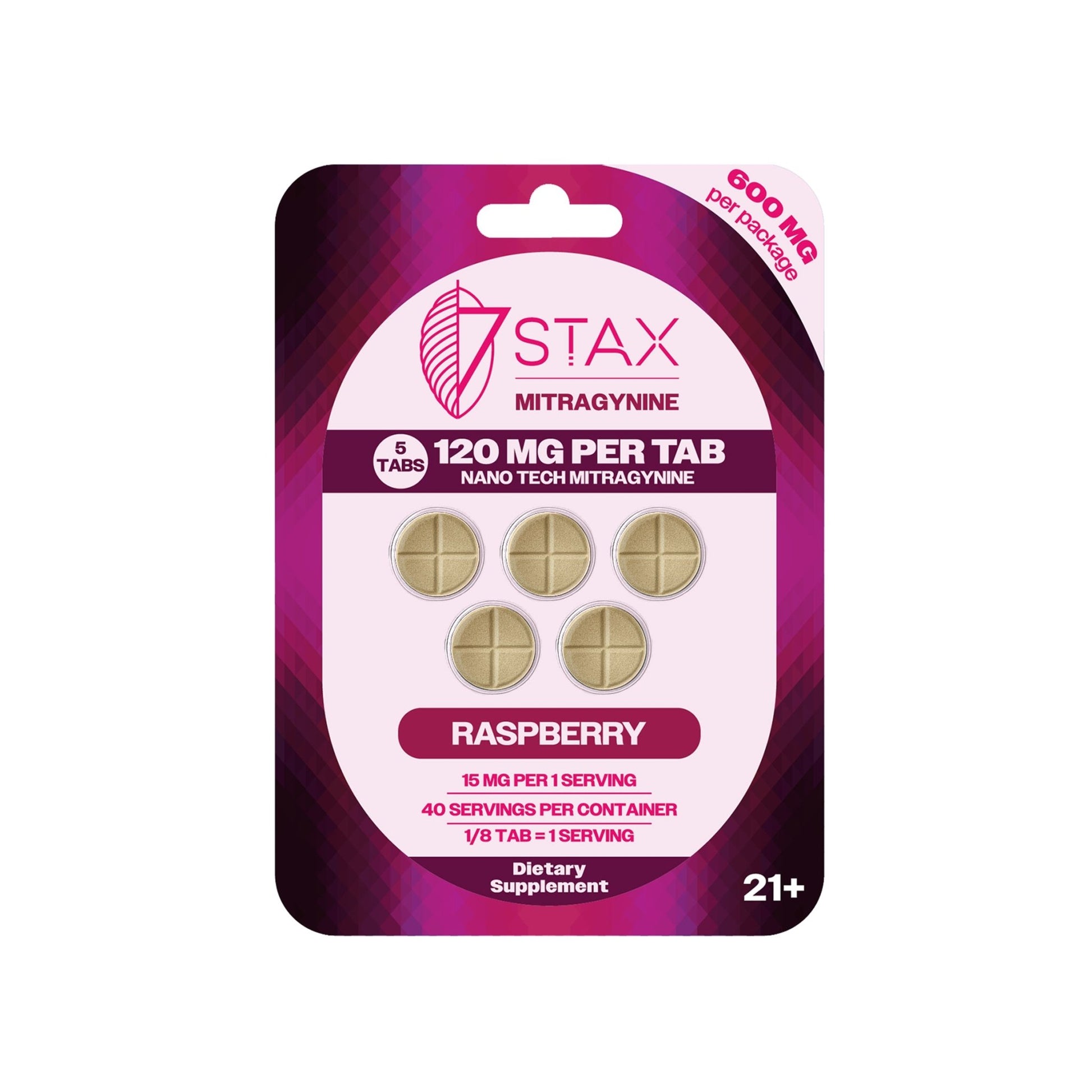 Nano Tech Mitragynine Tablets (600mg - 5 Count) - Raspberry - 7Stax