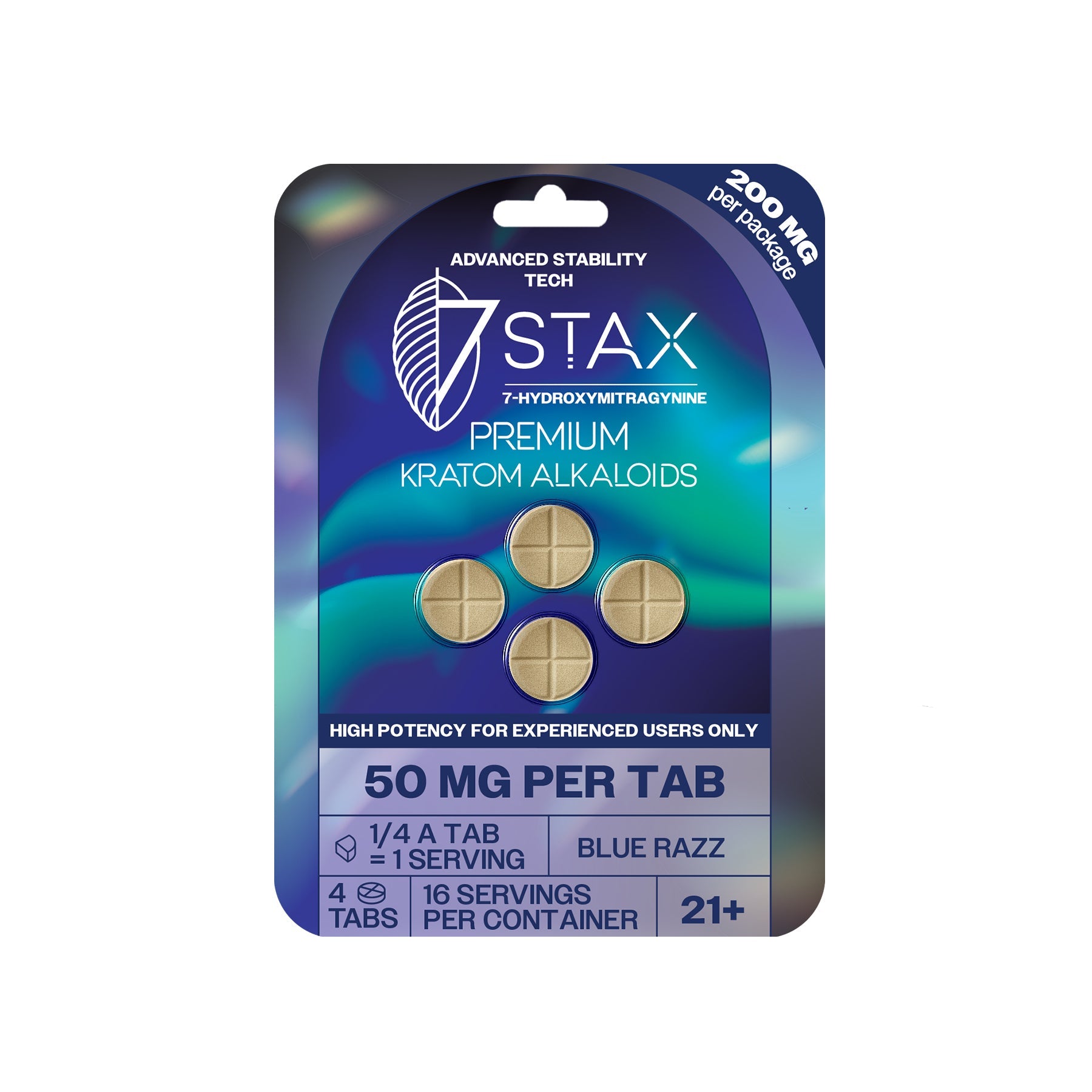 Premium 7 - OH Kratom Alkaloid Tablets (200mg - 4 Count) - Blue Razz - 7Stax