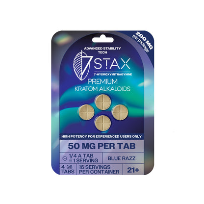 Premium 7 - OH Kratom Alkaloid Tablets (200mg - 4 Count) - Blue Razz - 7Stax