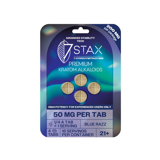 Premium 7 - OH Kratom Alkaloid Tablets (200mg - 4 Count) - Blue Razz - 7Stax