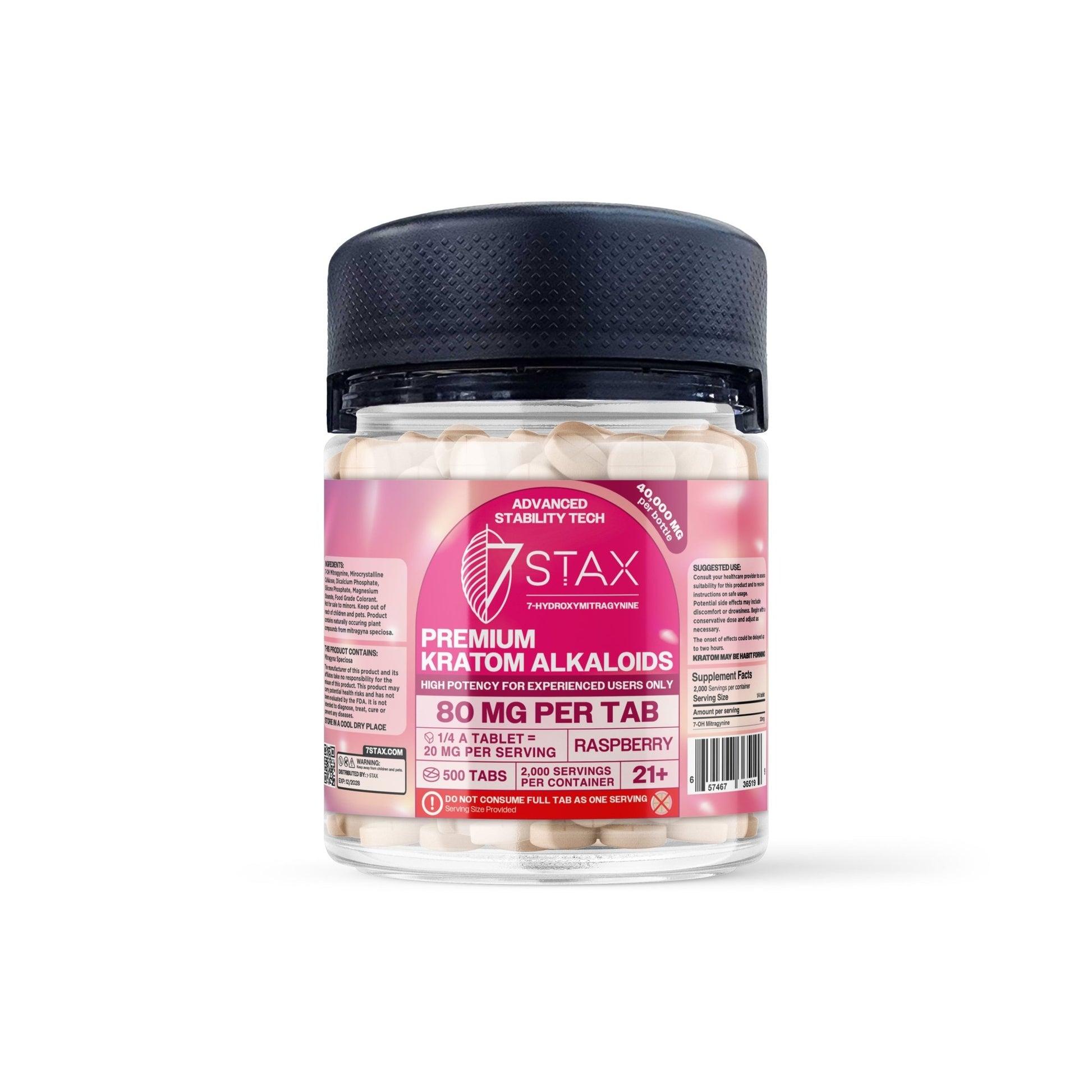 Premium 7 - OH Kratom Alkaloid Tablets (40000mg - 500 Count) - Raspberry - 7Stax
