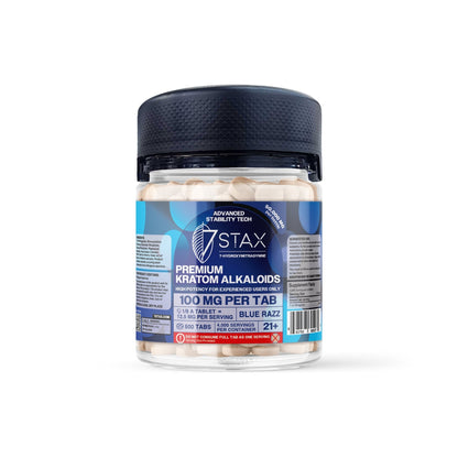 Premium 7-OH Kratom Alkaloid Tablets (50000mg - 500 Count) - Blue Razz - 7Stax