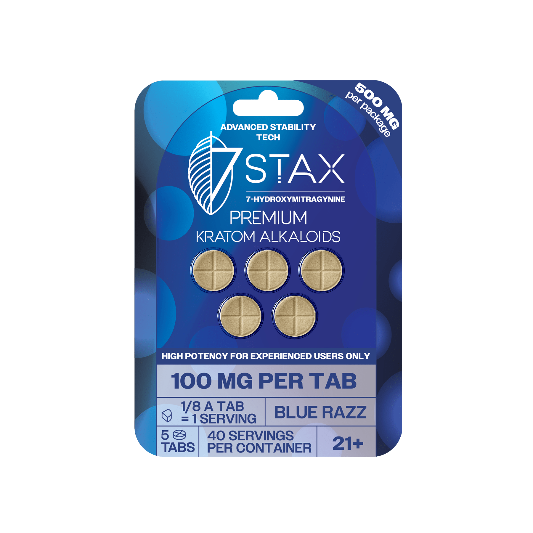 Premium 7 - OH Kratom Alkaloid Tablets (500mg - 5 Count) - Blue Razz - 7Stax