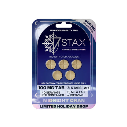 Premium 7 - OH Kratom Alkaloid Tablets (500mg - 5 Count) - Midnight Cran (Limited Holiday Drop) - 7Stax