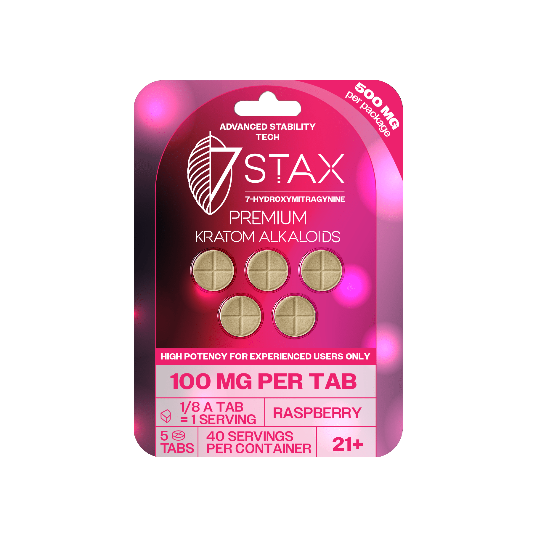 Premium 7 - OH Kratom Alkaloid Tablets (500mg - 5 Count) - Raspberry - 7Stax